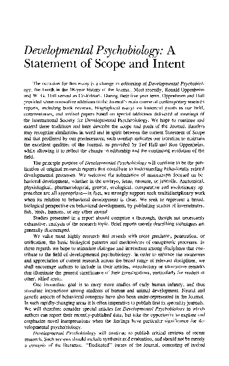(PDF) Developmental psychobiology: A statement of scope and intent ...