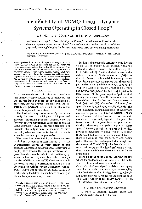 (PDF) Identifiability of MIMO linear dynamic systems operating in ...