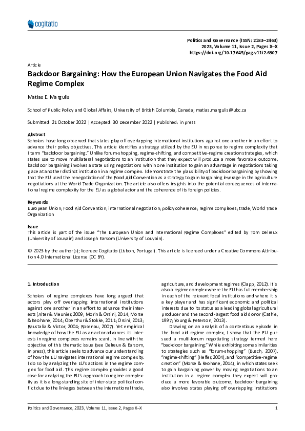 (PDF) Backdoor Bargaining: How the European Union Navigates the Food ...