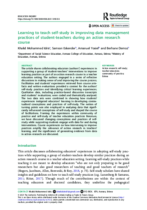 (PDF) Learning to teach self-study in improving data management ...
