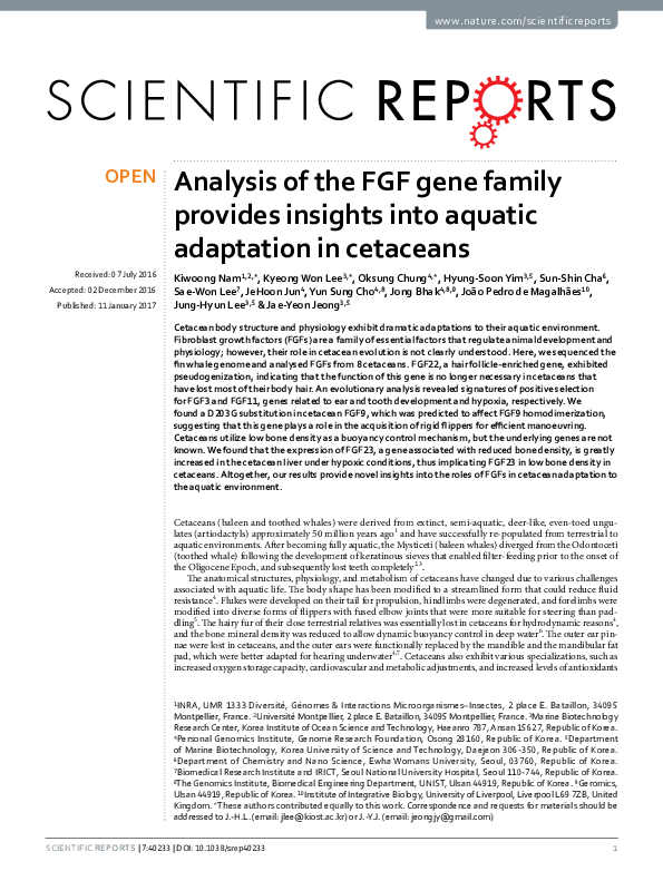 (PDF) Analysis of the FGF gene family provides insights into aquatic ...