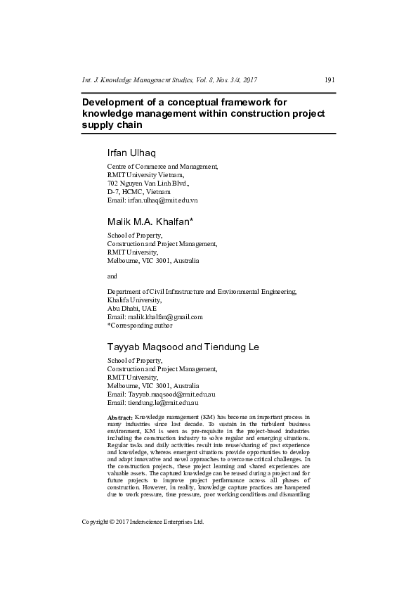 (PDF) Development of a conceptual framework for knowledge management ...