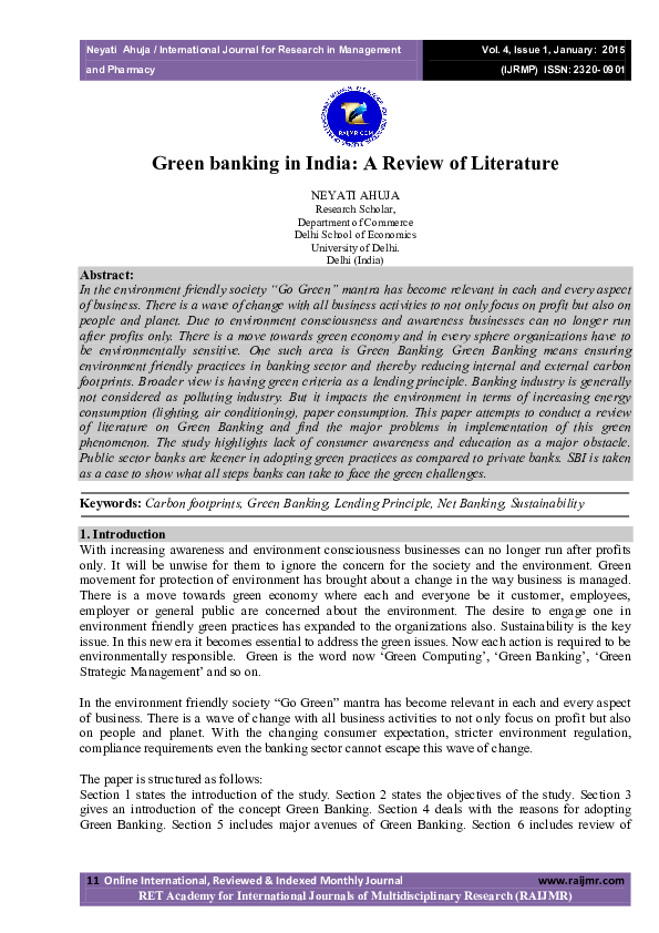 (PDF) Green banking in India: A Review of Literature