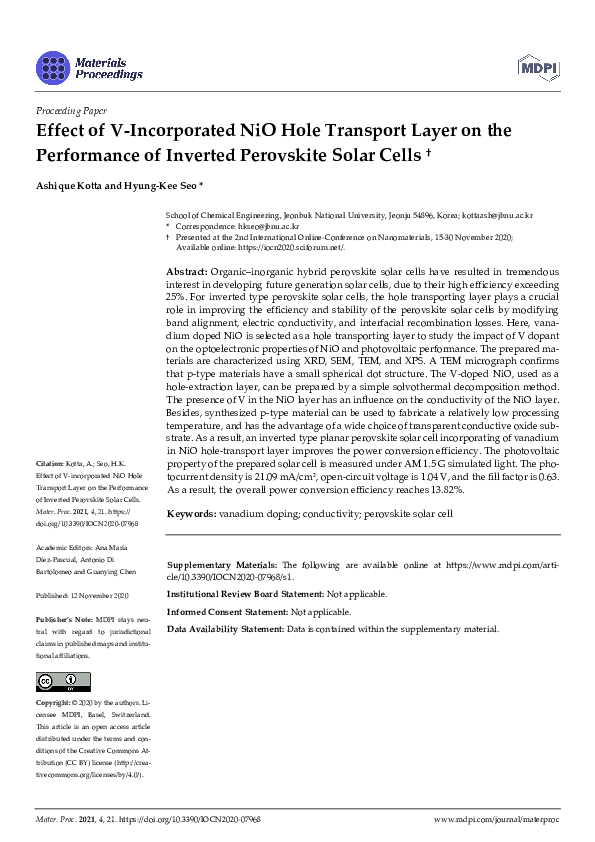 (PDF) Effect of V-Incorporated NiO Hole Transport Layer on the ...