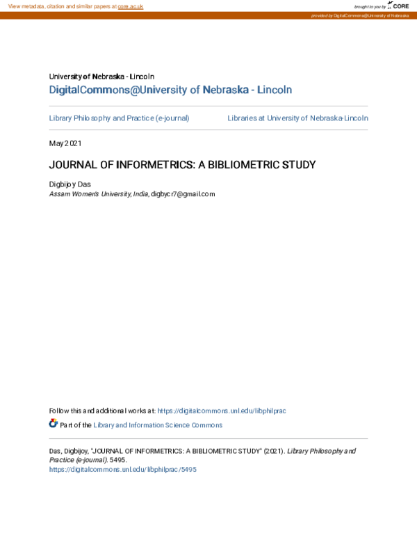 (PDF) Journal of Informetrics: A Bibliometric Study