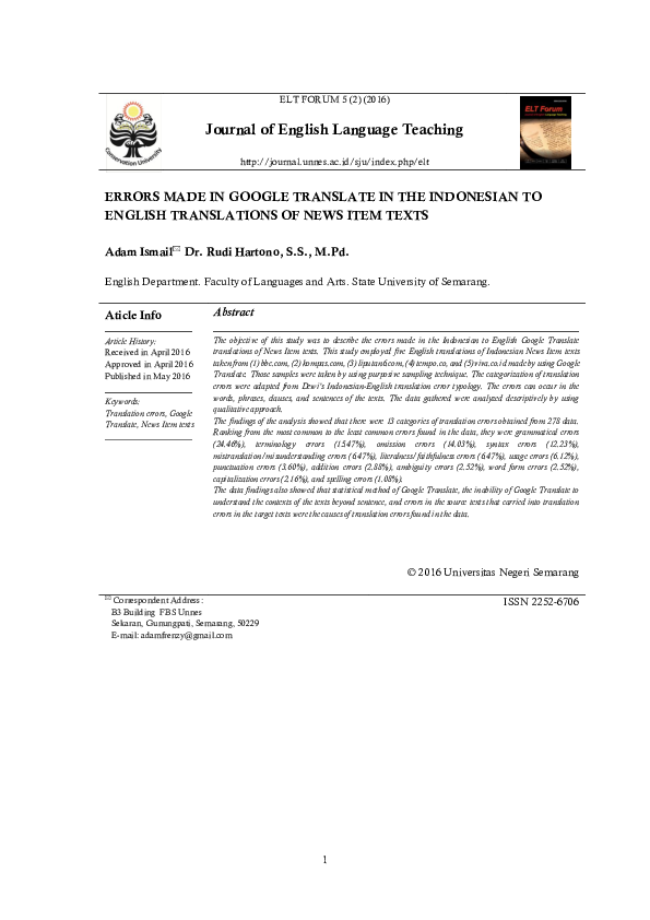 (PDF) Errors Made in Google Translate in the Indonesian to English ...
