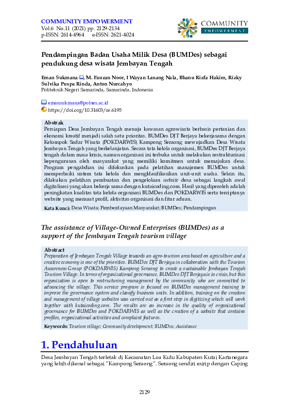 Pdf The Assistance Of Village Owned Enterprises Bumdes As A Support