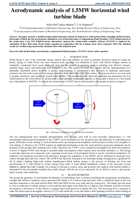 (PDF) Aerodynamic analysis of 1.5MW horizontal wind turbine blade