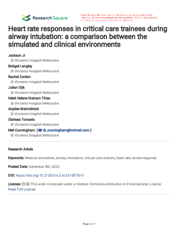 (PDF) Heart rate responses in critical care trainees during airway ...