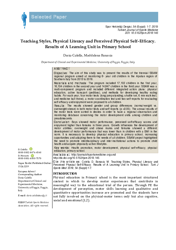 (PDF) Teaching Styles, Physical Literacy and Perceived Physical Self ...