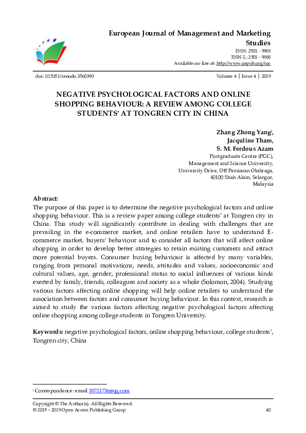 (PDF) Negative Psychological Factors and Online Shopping Behaviour A