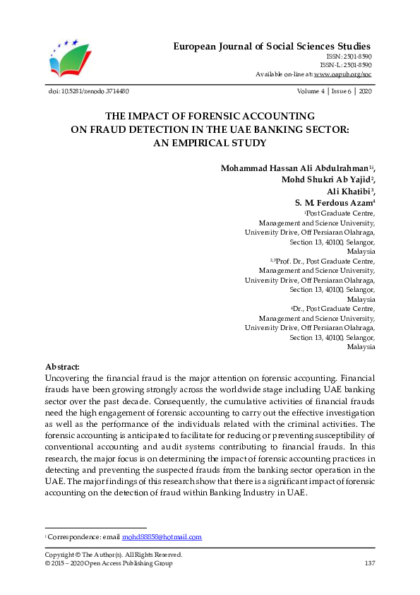 (PDF) The Impact of Forensic Accounting on Fraud Detection in the Uae ...