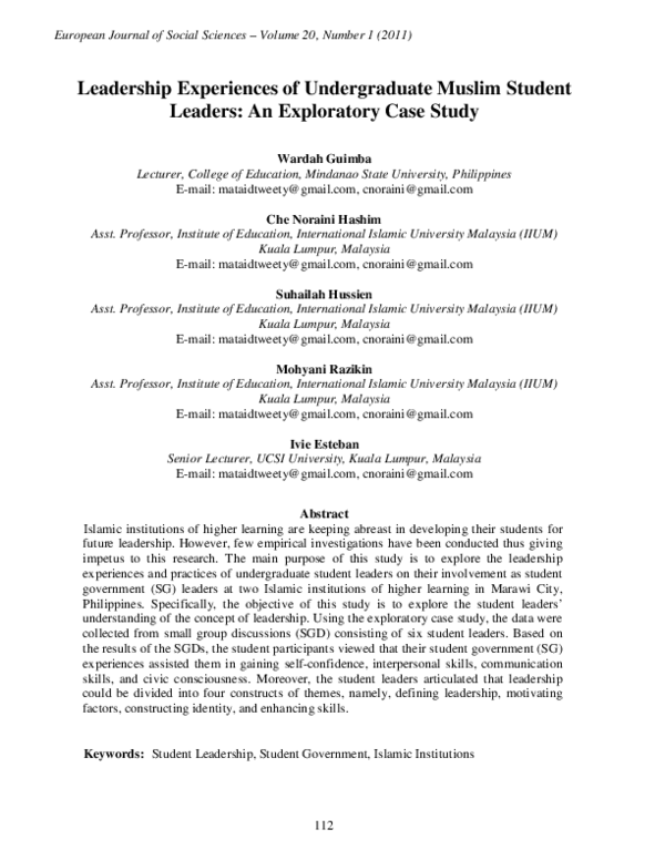 (PDF) Leadership Experiences of Undergraduate Muslim Student Leaders ...