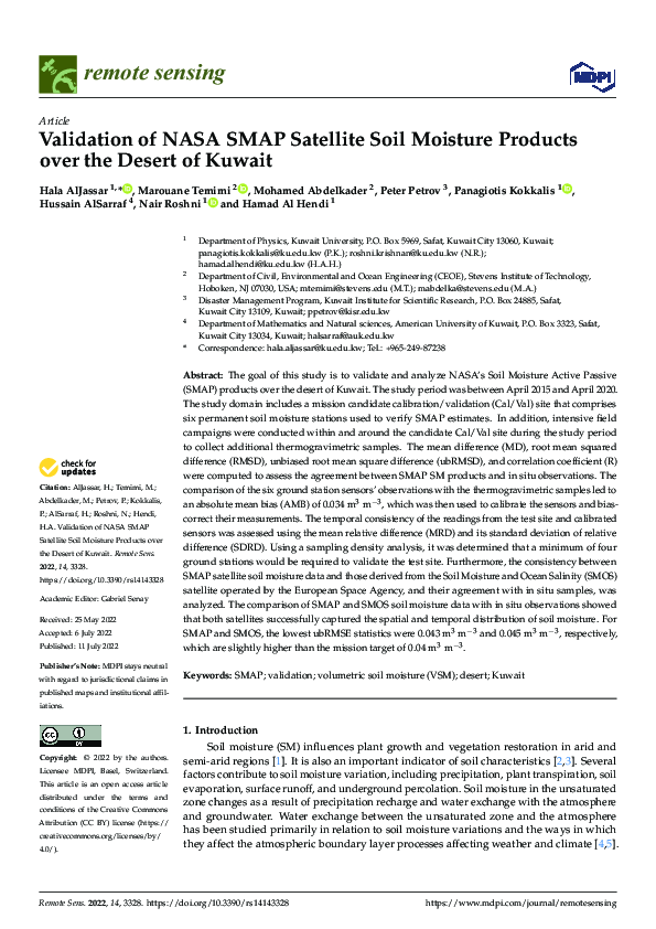 (PDF) Validation of NASA SMAP Satellite Soil Moisture Products over the ...
