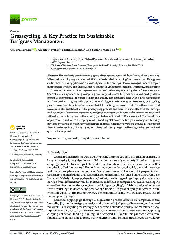 (PDF) Grasscycling: A Key Practice for Sustainable Turfgrass Management