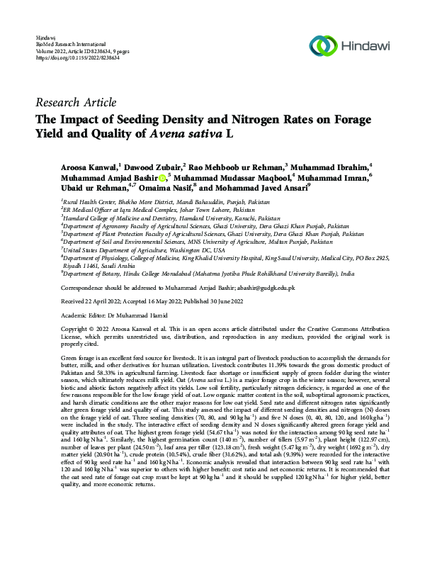 (PDF) The Impact of Seeding Density and Nitrogen Rates on Forage Yield ...