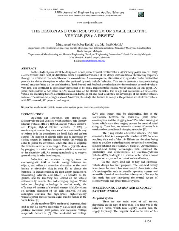 (PDF) The Design and Control System of Small Electric Vehicle (Ev): A ...