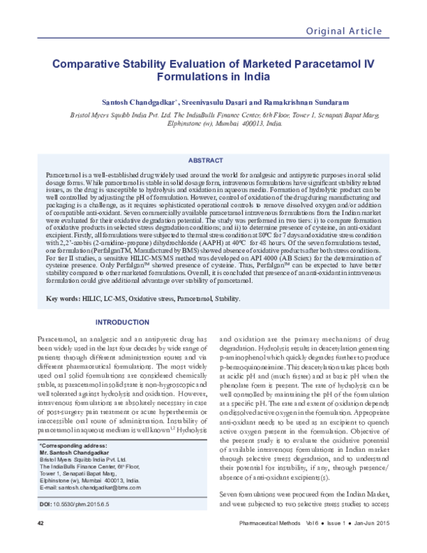 (PDF) Comparative Stability Evaluation of Marketed Paracetamol IV