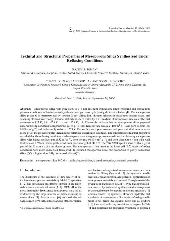 (PDF) Textural and Structural Properties of Mesoporous Silica ...