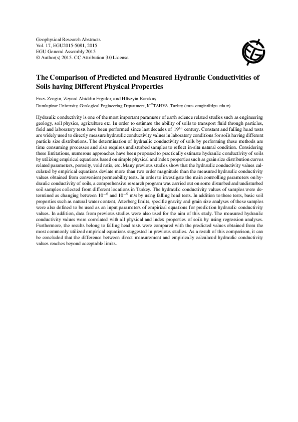 (PDF) The Comparison of Predicted and Measured Hydraulic Conductivities ...