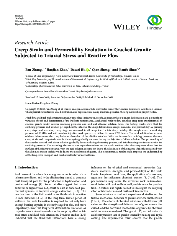(PDF) Creep Strain and Permeability Evolution in Cracked Granite ...