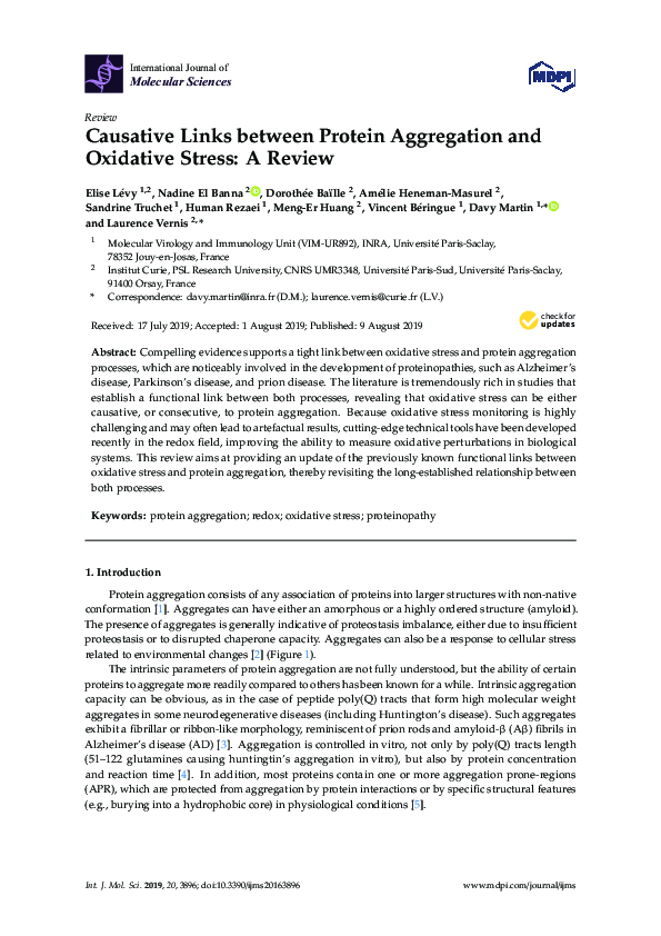 (PDF) Causative Links between Protein Aggregation and Oxidative Stress