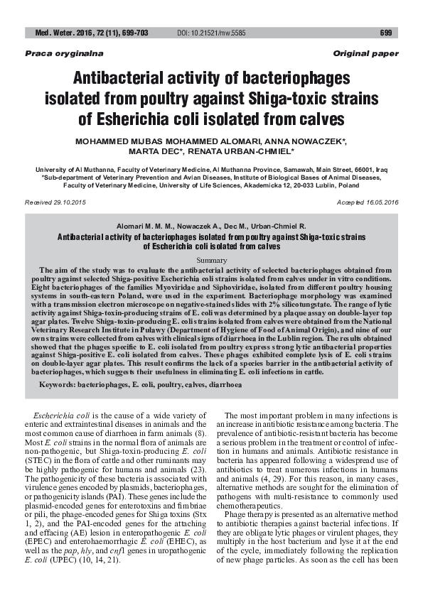 (PDF) Antibacterial activity of bacteriophages isolated from poultry ...