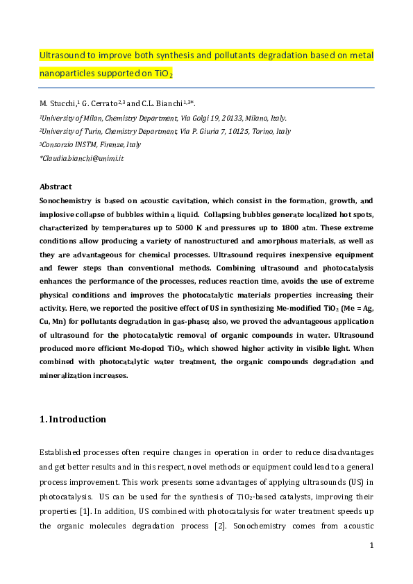 (PDF) Ultrasound to improve both synthesis and pollutants degradation ...