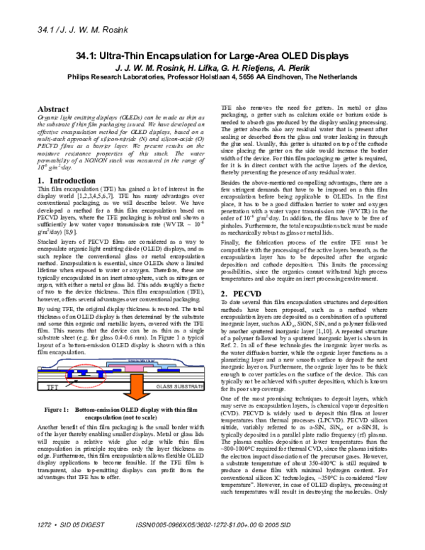 (PDF) 34.1: Ultra-Thin Encapsulation for Large-Area OLED Displays
