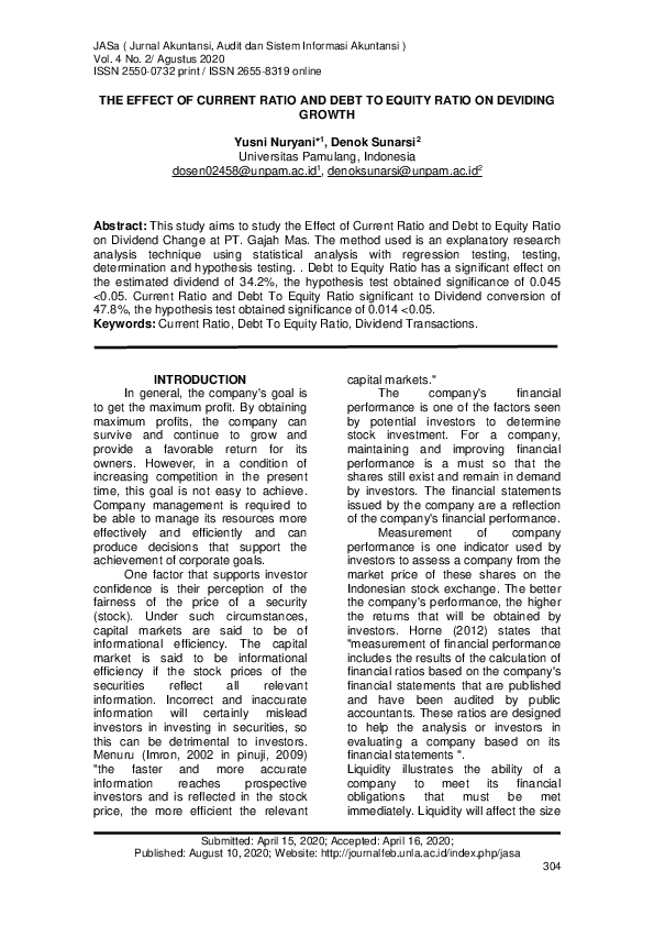 (PDF) The Effect of Current Ratio and Debt to Equity Ratio on Deviding ...