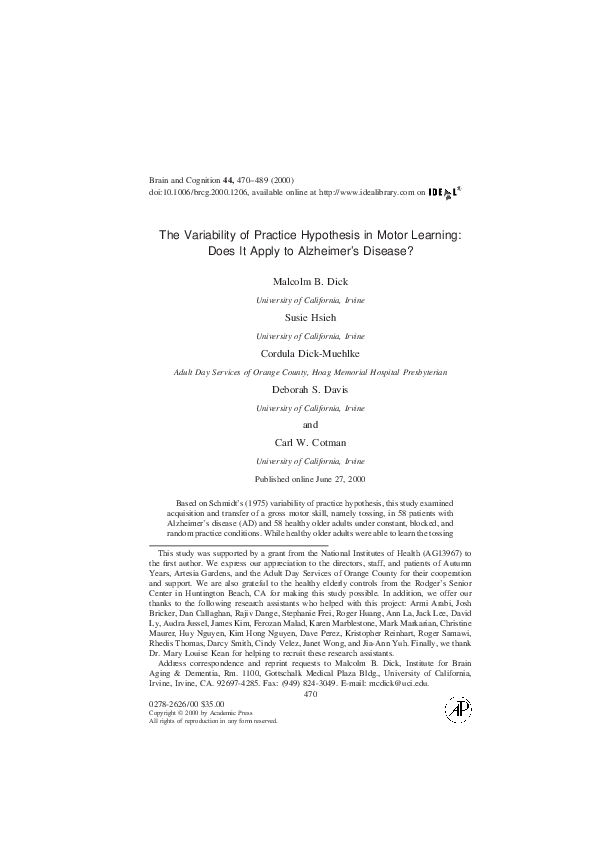 (PDF) The Variability of Practice Hypothesis in Motor Learning: Does It ...