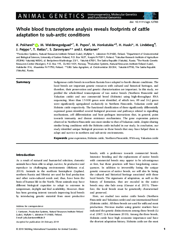 (PDF) Whole blood transcriptome analysis reveals footprints of cattle ...
