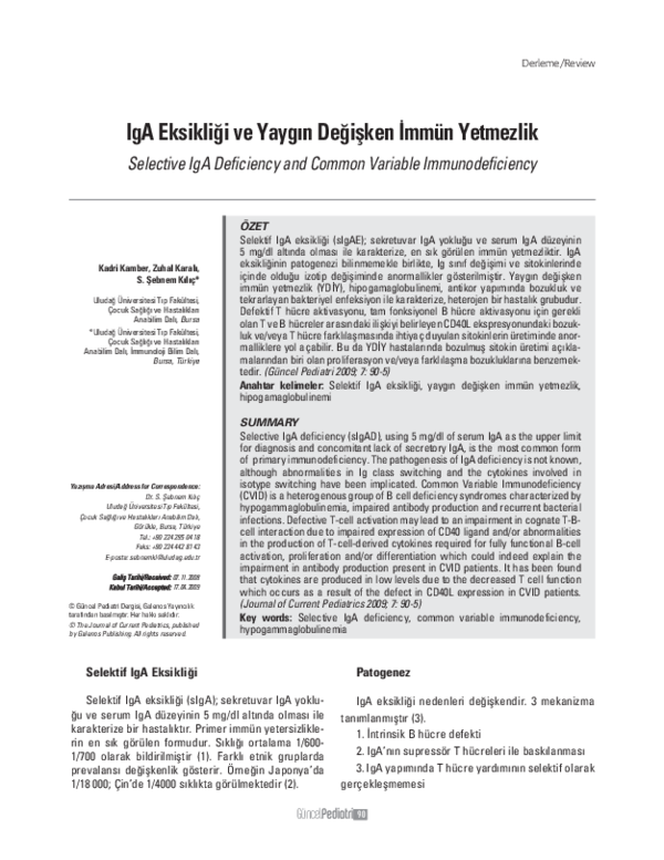 (PDF) Selective IgA Deficiency and Common Variable Immunodeficiency