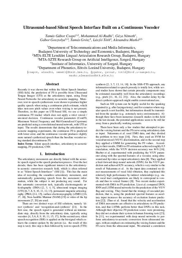 Ultrasound-Based Silent Speech Interface Built on a Continuous Vocoder