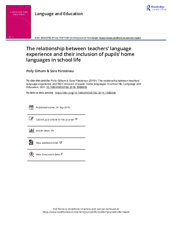 (PDF) The relationship between teachers’ language experience and their ...