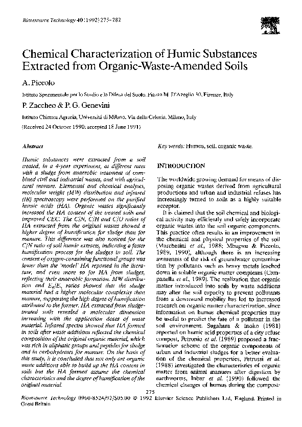 (PDF) Chemical characterization of humic substances extracted from ...