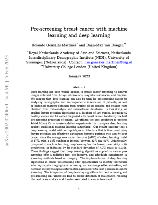 (PDF) Pre-screening breast cancer with machine learning and deep learning