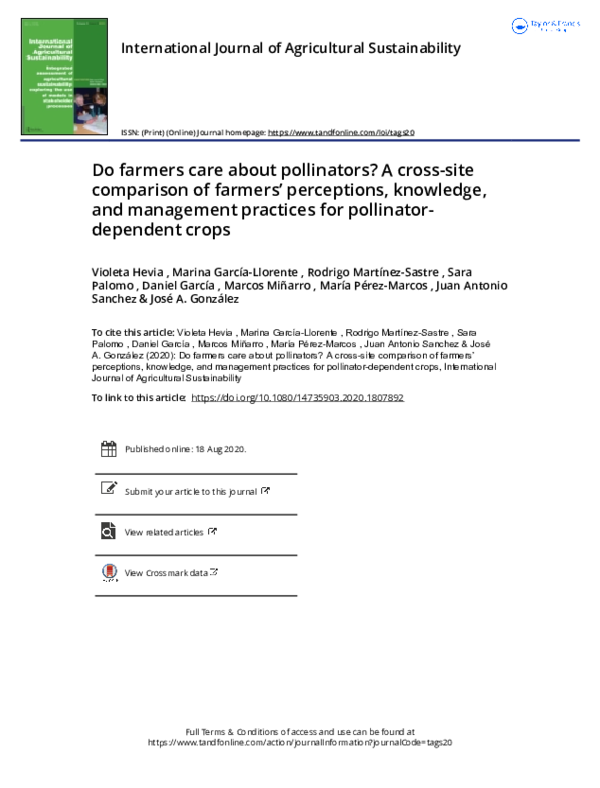 (PDF) Do farmers care about pollinators? A cross-site comparison of ...