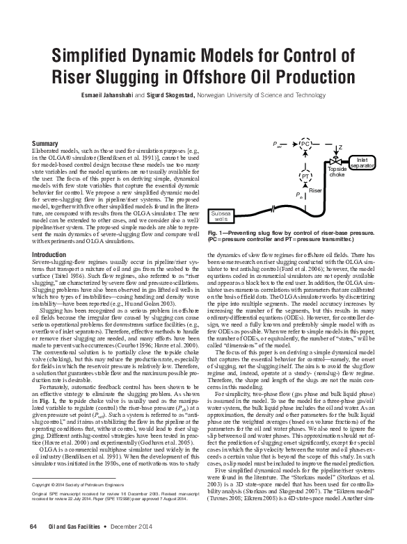 (PDF) Simplified Dynamic Models for Control of Riser Slugging in ...