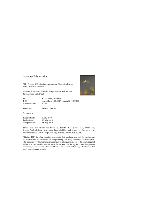 (PDF) Omega 3metabolism, absorption, bioavailability and health