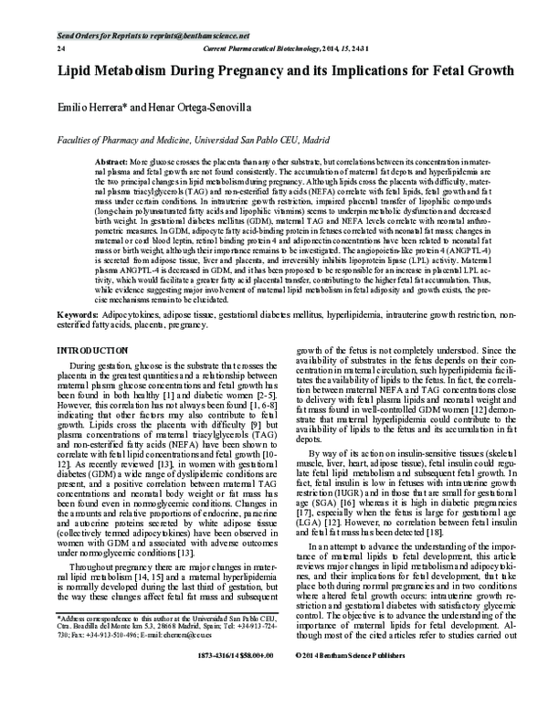 (PDF) Lipid Metabolism During Pregnancy and its Implications for Fetal ...