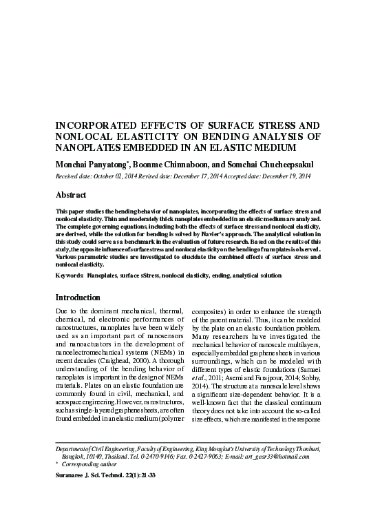 (PDF) Incorporated Effects of Surface Stress and Nonlocal Elasticity on ...