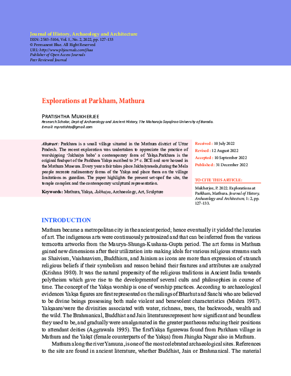 (PDF) Explorations at Parkham, Mathura