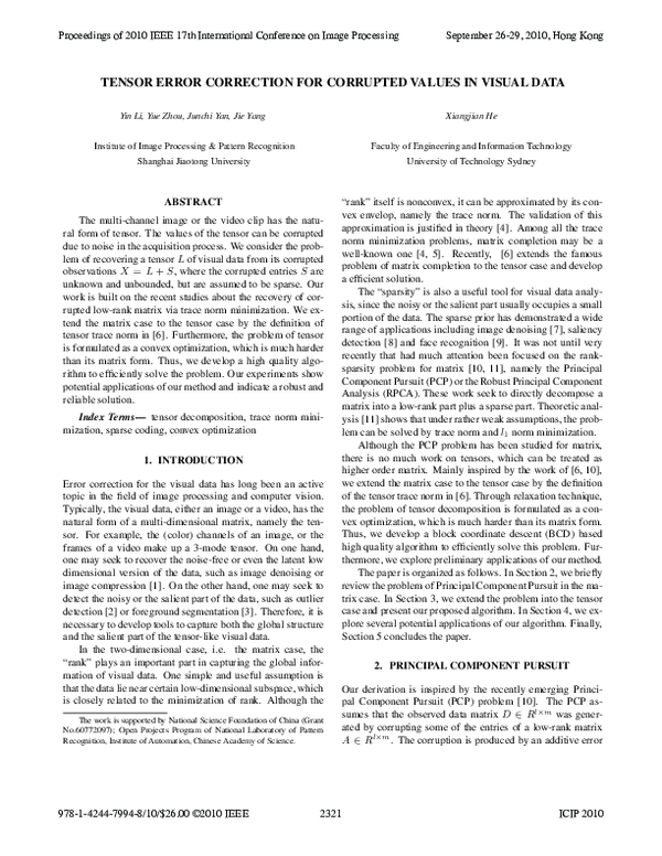 (PDF) Tensor error correction for corrupted values in visual data