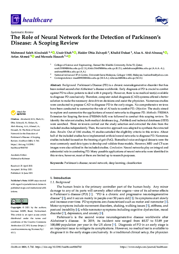 (PDF) The Role of Neural Network for the Detection of Parkinson’s ...
