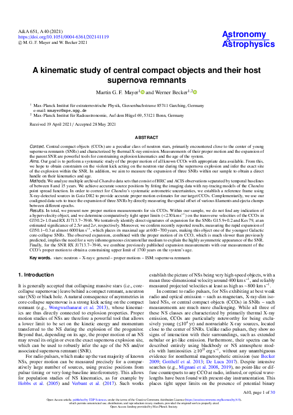 (PDF) A kinematic study of central compact objects and their host ...