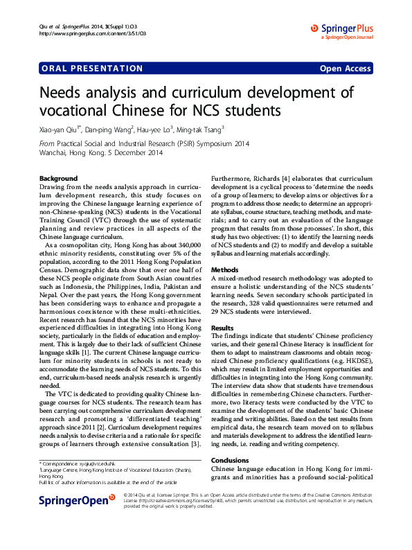 (PDF) Needs analysis and curriculum development of vocational Chinese ...