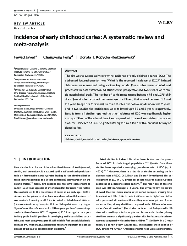 (PDF) Incidence of early childhood caries: A systematic review and meta ...