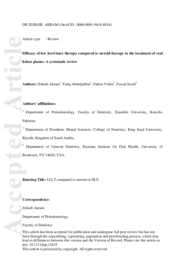 (PDF) Efficacy of lowlevel laser therapy compared to steroid therapy