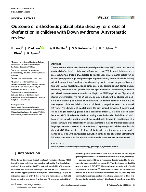 (PDF) of orthodontic palatal plate therapy for orofacial